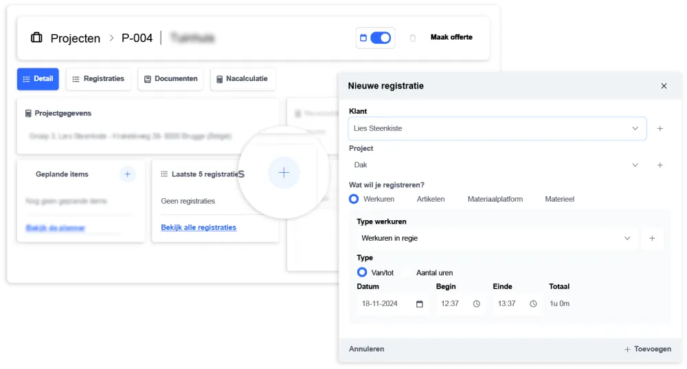 Registraties op project